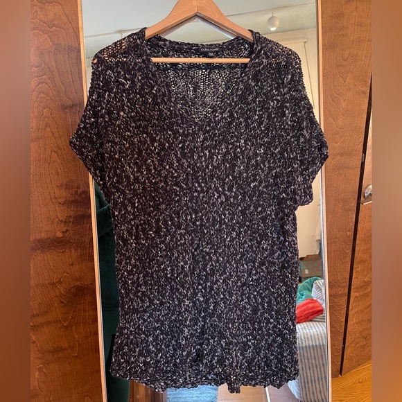 Eileen Fisher short sleeved sweater. Marbled navy color. - Picture 1 of 3
